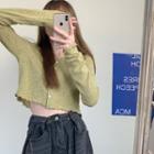 Long-sleeve Plain Cropped Top Yellow - One Size