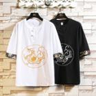 Short-sleeve Frog-button Embroidered Shirt