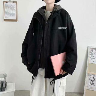 Mock Two-piece Lettering Zip-up Hooded Jacket