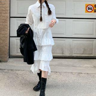 Plain Shirt / Tiered Midi Skirt / Blazer