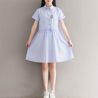 Embroidered Short-sleeve Collared Dress