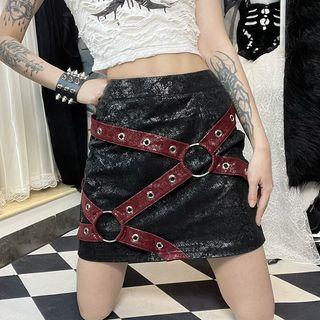 Eyelet Detail Glitter Mini Skirt