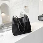 Faux Leather Canvas Panel Tote Bag