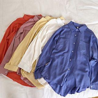 Plain Single-breasted Long-sleeve Light Blouse
