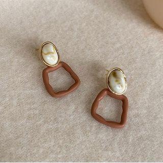 Asymmetrical Resin Square Dangle Earring 1 Pair - Silver Needle Earrings - Brown - One Size
