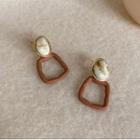 Asymmetrical Resin Square Dangle Earring 1 Pair - Silver Needle Earrings - Brown - One Size