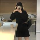Buttoned Cropped Jacket + High-waist Plain Mini Skirt