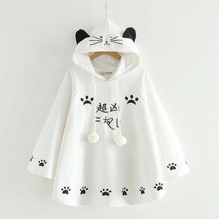 Cat Ear Hood Print Cape Top