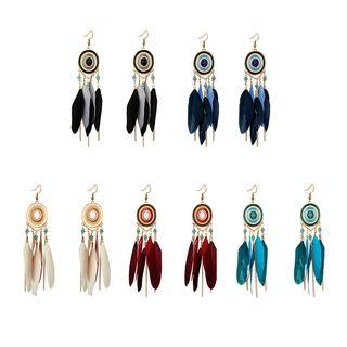 Turquoise Disc Feather Fringed Earring