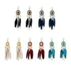 Turquoise Disc Feather Fringed Earring