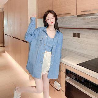 Long-sleeve Denim Jacket / Spaghetti Strap Top