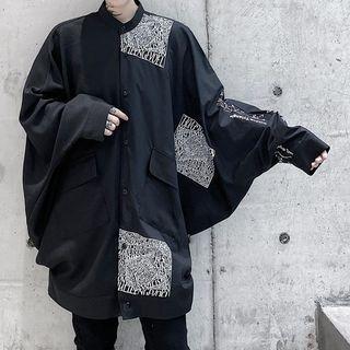 Geometry Printed Oversized Bat Sleeve Shirt