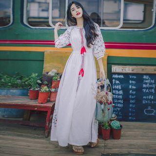 Embroidered A-line Maxi Dress