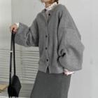 Long-sleeve Mock-neck Lace Top / Buttoned Jacket