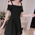 Off-shoulder Strap Plain Knit Dress