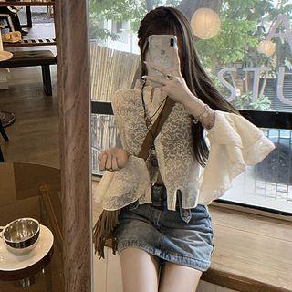 Long-sleeve Ruffled Lace-trim Shirt