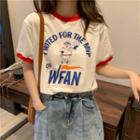 Cartoon Print Color Block T-shirt White - One Size