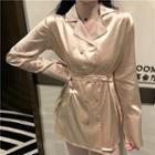 Double-breasted Long Shirt Champagne - One Size