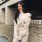 Turtle-neck Cutout-shoulder Button-trim Top
