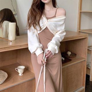 Spaghetti Strap Midi Dress / Twisted Cropped Sweatshirt