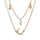 Rhinestone Moon-and-star Layered Necklace Gold - One Size