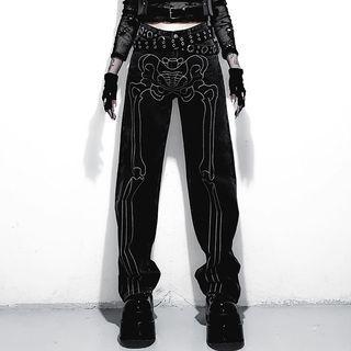 High-waist Bone Print Straight Leg Pants