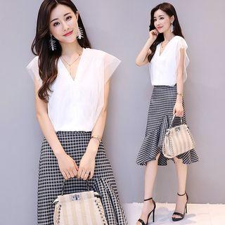 Short-sleeve Plaid Panel Dress