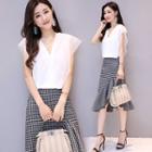 Short-sleeve Plaid Panel Dress