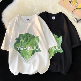 Short-sleeve Vegetable Print Lettering T-shirt