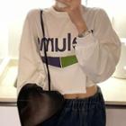 Long-sleeve Letter Print Cropped T-shirt Short - One Size