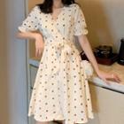 Puff-sleeve Dotted Dress As The Picture Shows - One Size