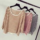 3/4-sleeve Stripe Knit Sweater