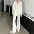 Stand Collar Half-zip Sweater / Knit Wide-leg Pants