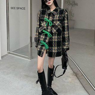 Bow Plaid Jacket Black - One Size