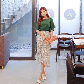 Ruffled Floral Chiffon Long Skirt