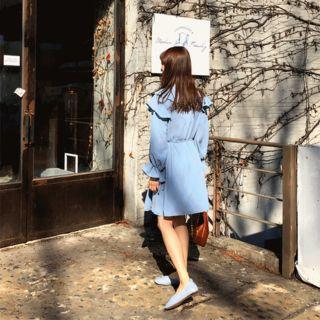 Bell-sleeve Ruffle-trim Wrap Dress