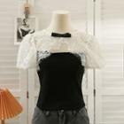 Lace-panel Mock Two-piece Crop Top Black - One Size