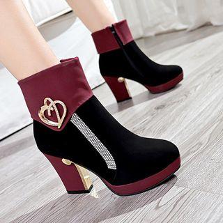 Block-heel Colored Panel Short Boots