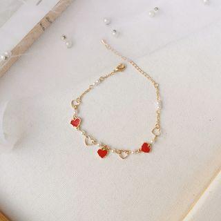 Heart & Faux Pearl Bracelet 1 Pc - As Shown In Figure - One Size