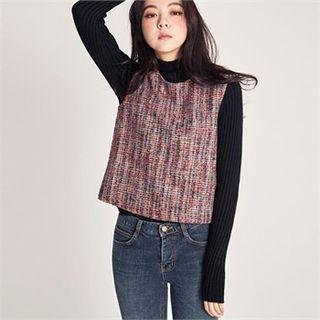 Sleeveless Wool Blend Tweed Knit Top