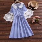 Striped Letter Embroidered Short-sleeve A-line Dress