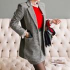 Set: Plaid Single-breasted Coat + Mini Straight-fit Skirt