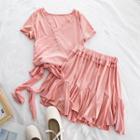 Set: Tie Back Short-sleeve Top + A-line Skirt