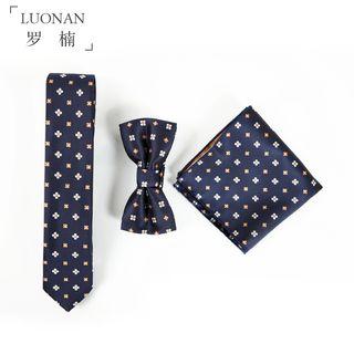 Set: Patterned Pocket Handkerchief + Bow Tie + Skinny Tie
