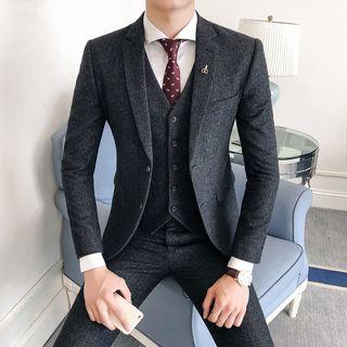 Suit Set: Herringbone Blazer + Vest + Dress Pants