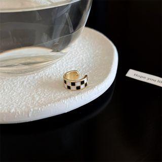 Checker Alloy Cuff Earring 1 Pc - Black & White - One Size