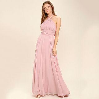 Halter Shirred Gather-waist Chiffon Dress