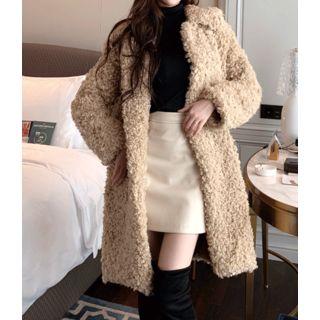 Open-front Faux-fur Coat Beige - One Size