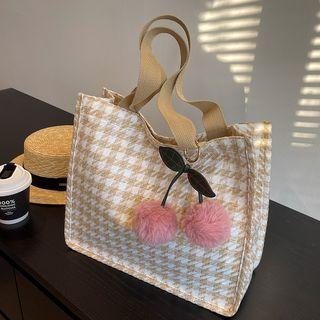 Houndstooth Wool Tote Bag