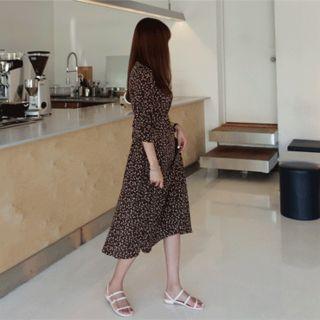 Shirred-front Floral Long Dress